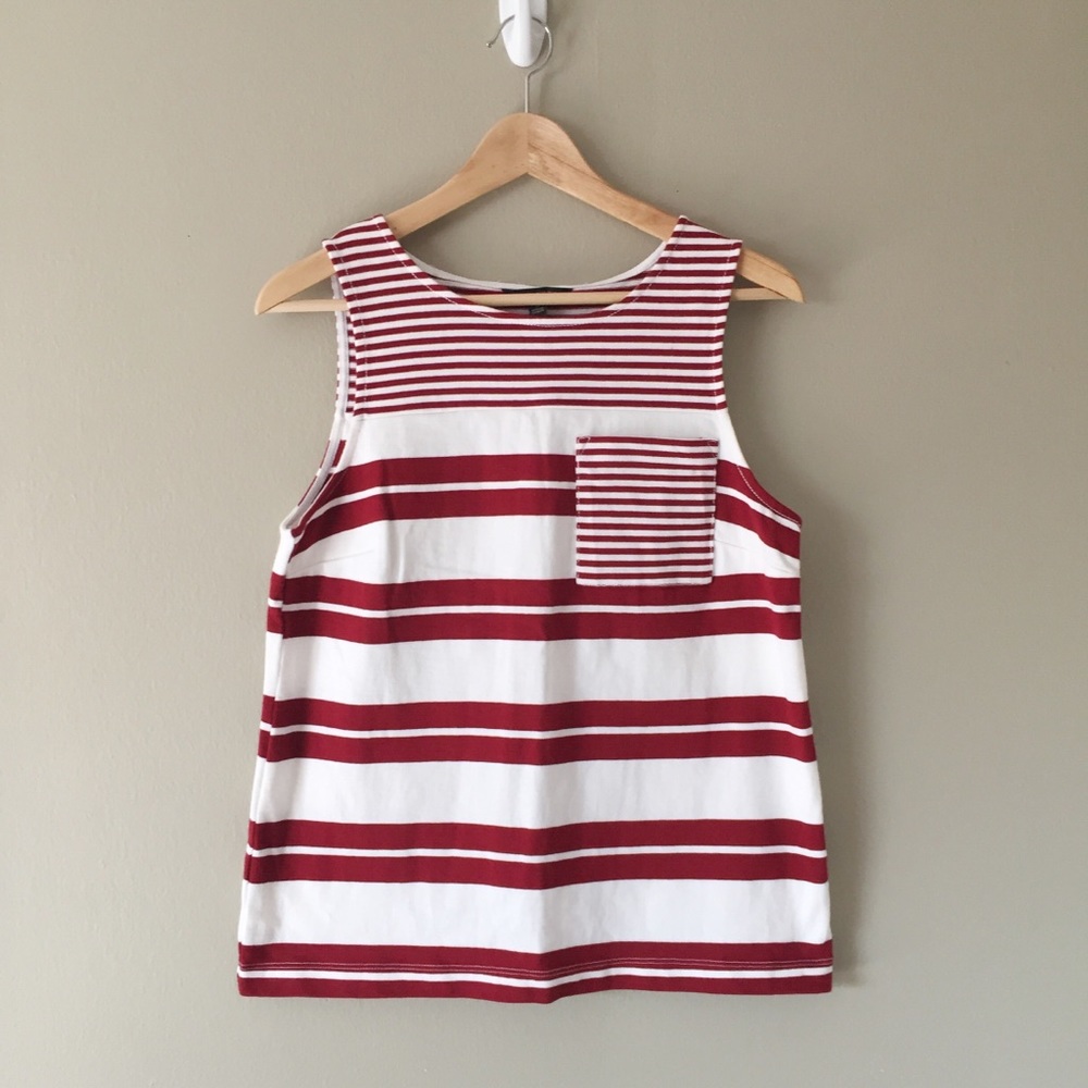 Banana Republic Burgundy & White Striped Tank